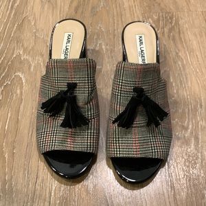 Karl Lagerfeld Plaid Tassel Mule w/ patent heel